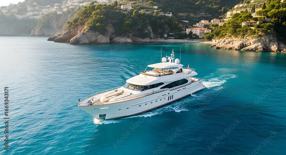 Obraz premium Luxurious yacht sailing in turquoise waters.