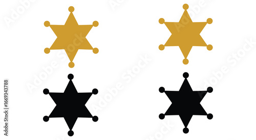 Four sheriff badges in gold and black colors on white background