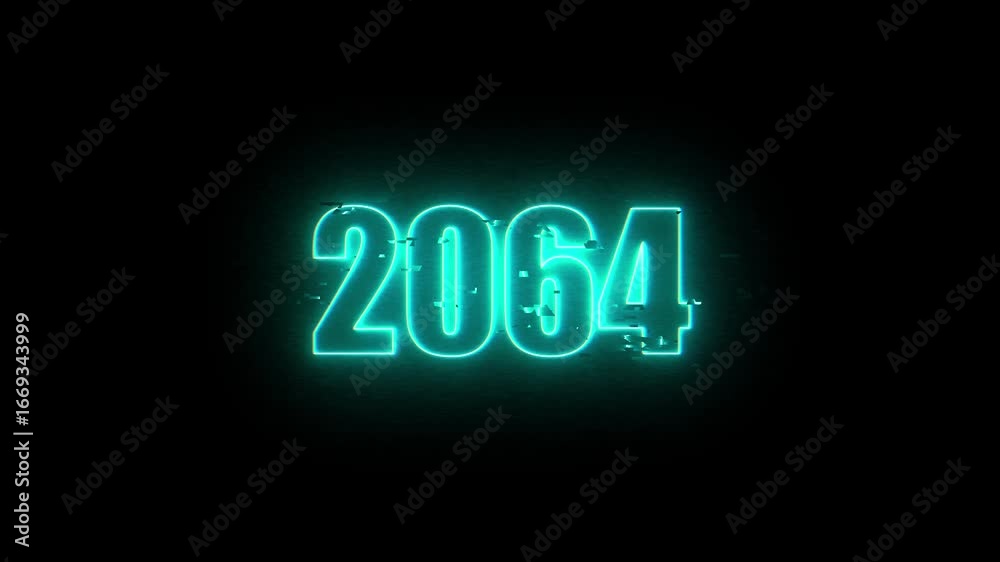 2064 Neon Sign, Vibrant Blue Glow Against Dark Jahreswechsel, Schrift mit Neonschein 4k video Background animation