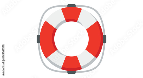 Life preserver ring with red and white sections and gray rope