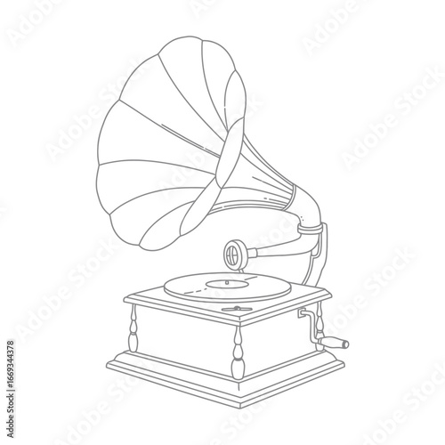 Vintage Gramophone Illustration Line Art Drawing