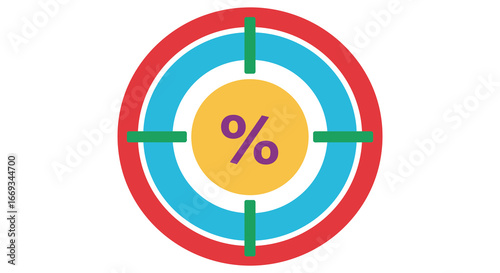 Colorful target with percentage sign in the center is shown