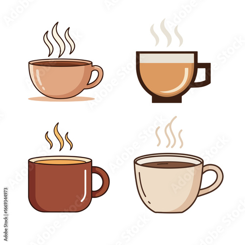 A vector illustration of a set of coffee cups with steam, perfect for a cafe or restaurant icon design
