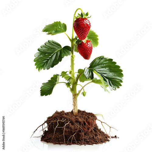 strawberry plant on white background with png white background isolated