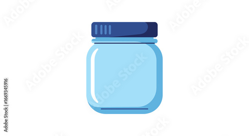 A light blue glass jar with a dark blue lid