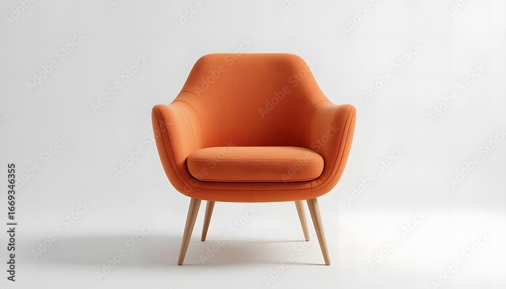 Obraz premium Modern Orange Chair with Wooden Legs on White Background – Contemporary Furniture Design