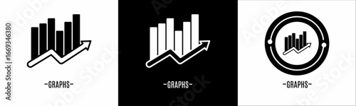 Graphs logo set. Collection of black and white logos. Stock vector.