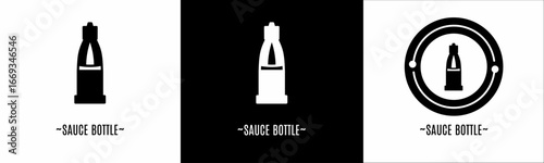 Sauce bottle logo set. Collection of black and white logos. Stock vector.