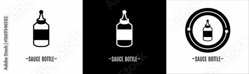 Sauce bottle logo set. Collection of black and white logos. Stock vector.