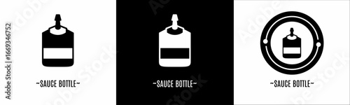 Sauce bottle logo set. Collection of black and white logos. Stock vector.