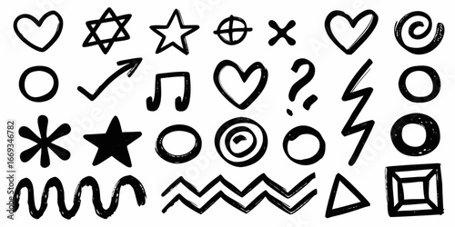 Assorted Hand Drawn Symbols and Shapes Collection heart star