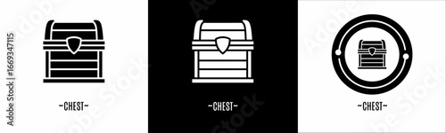 Chest logo set. Collection of black and white logos. Stock vector.