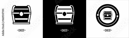 Chest logo set. Collection of black and white logos. Stock vector.