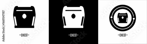 Chest logo set. Collection of black and white logos. Stock vector.