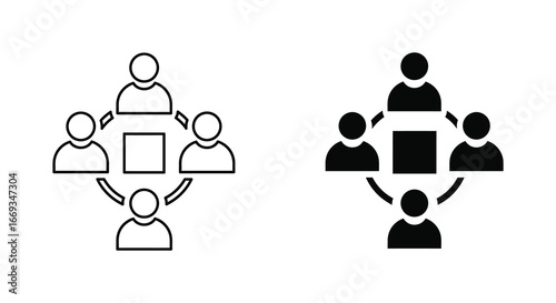 Simple icons of people collaborating and working together in teams