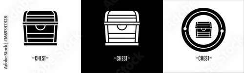 Chest logo set. Collection of black and white logos. Stock vector.