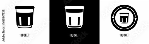 Bucket logo set. Collection of black and white logos. Stock vector.