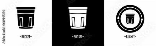 Bucket logo set. Collection of black and white logos. Stock vector.