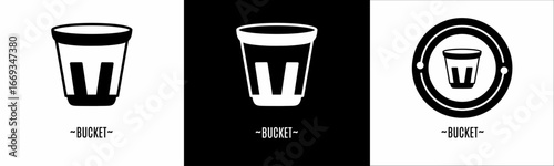 Bucket logo set. Collection of black and white logos. Stock vector.
