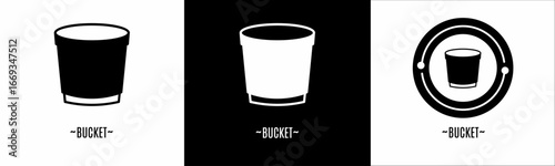 Bucket logo set. Collection of black and white logos. Stock vector.