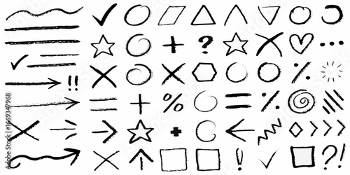Collection of Hand Drawn Doodle Elements and Symbols on White Background drawing