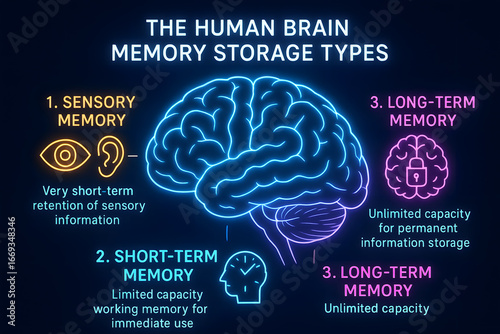 Human Brain Memory Function and Cognitive Process Infographic for Neurology