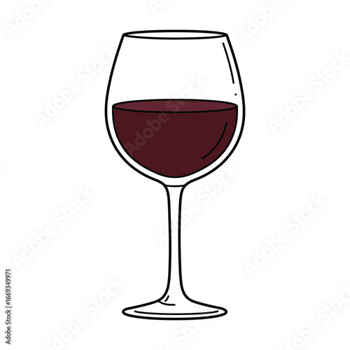 Hand Drawn Illustration of a Glass of Red Wine