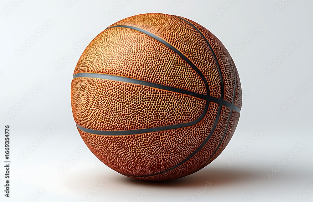 Fototapeta premium Close up of a textured orange basketball with black seams on a light gray background