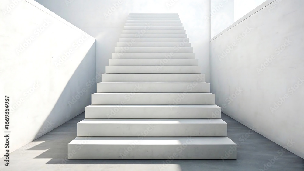 Fototapeta premium White modern staircase leading upward in bright minimal interior