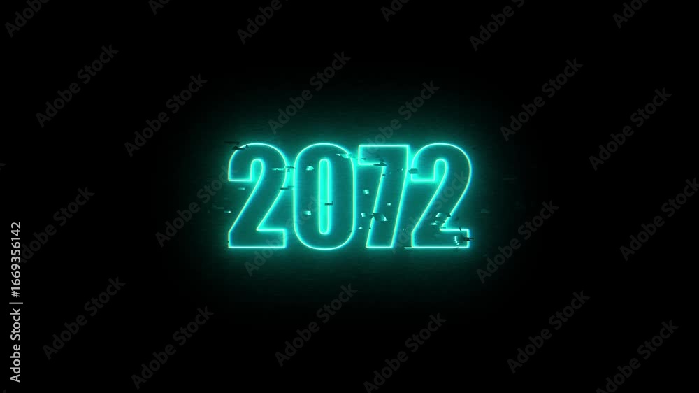 2072 Neon Sign, Vibrant Blue Glow Against Dark Jahreswechsel, Schrift mit Neonschein 4k video Background animation