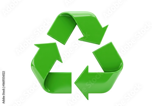 Photos Isolated Three-Dimensional Green Recycle Arrows Symbol, Indicating the Process o