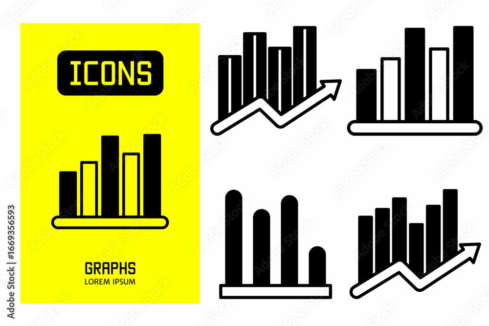 Obraz premium Graphs icon. Collection vector illustration of icons for business. Black icon design.