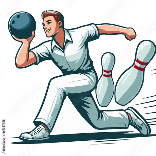 vector illustration of a bowling player