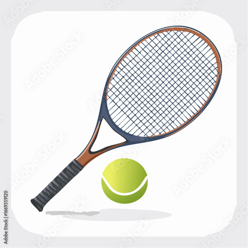 Tennis racket and ball illustration.
