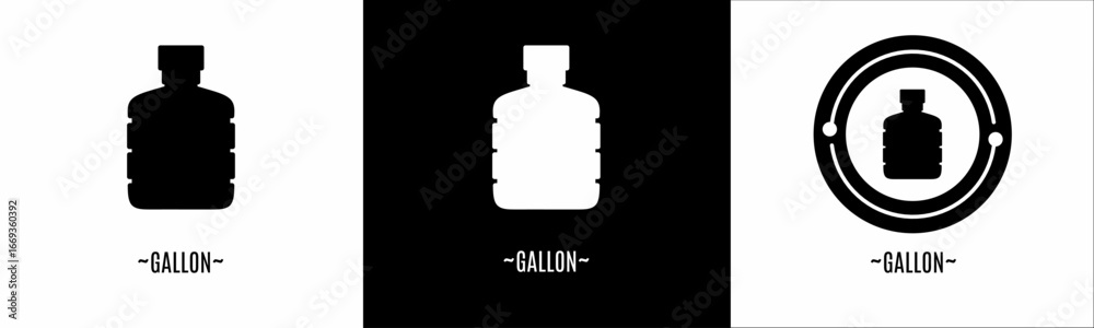 Naklejka premium Gallon logo set. Collection of black and white logos. Stock vector.
