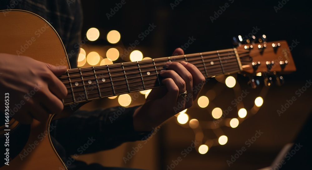 Obraz premium Guitar player performing with stringed instrument