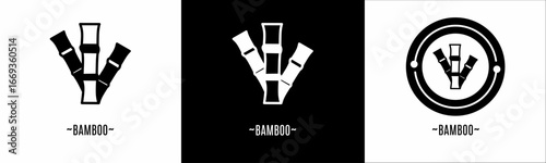Bamboo logo set. Collection of black and white logos. Stock vector.