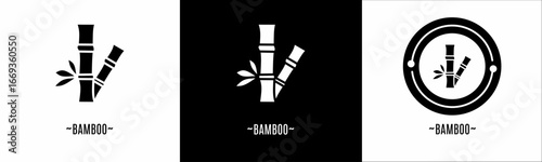 Bamboo logo set. Collection of black and white logos. Stock vector.