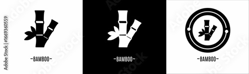 Bamboo logo set. Collection of black and white logos. Stock vector.