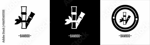 Bamboo logo set. Collection of black and white logos. Stock vector.