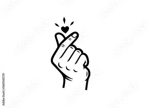 Hand Gestures of Love Expressing Affection with a Heart Sign Gesture in Black and White