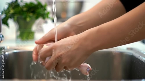 Washing Chicken Drumsticks Under Running Water in a Kitchen