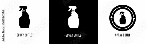 Spray bottle logo set. Collection of black and white logos. Stock vector.