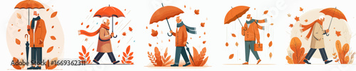 vector of a grandfather walking with an umbrella in autumn