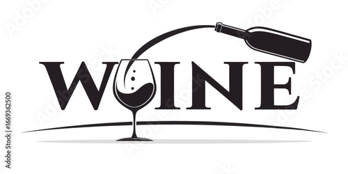 Creative black silhouette wine logo with a bottle pouring into a glass that replaces the letter I.