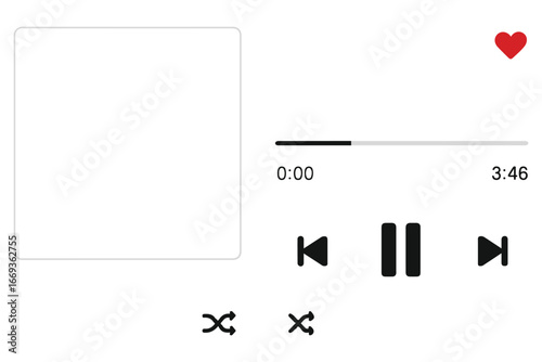Music player interface with play, pause, and volume controls isolated on white background