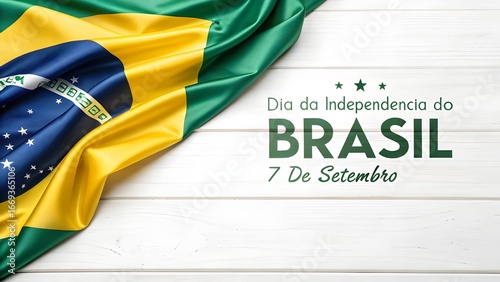 Brazilian flag waving on white wooden background celebrating independence day