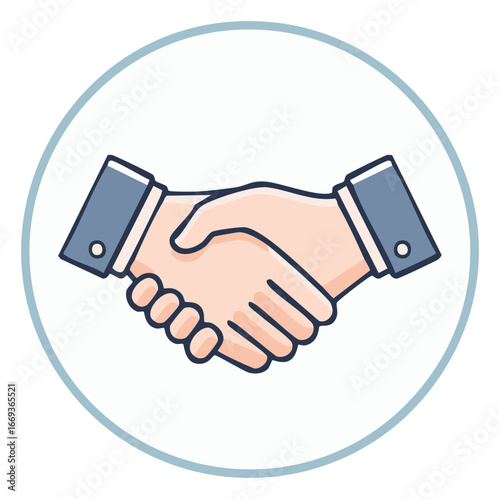 Handshake illustration in circle depicting business partnership agreement between colleagues