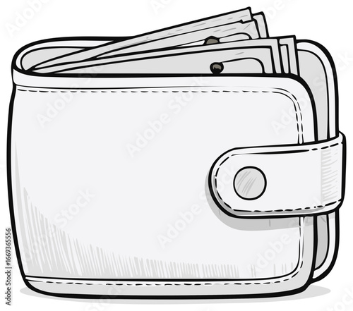 Hand-drawn illustration of a wallet with money inside.