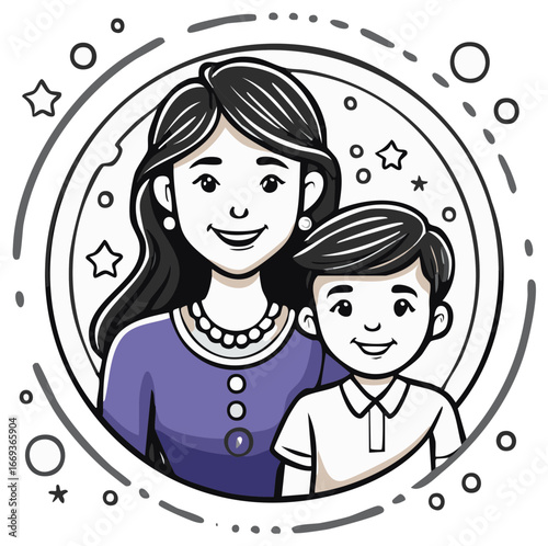 Joyful Mother and Child Embrace in Whimsical Circle Frame